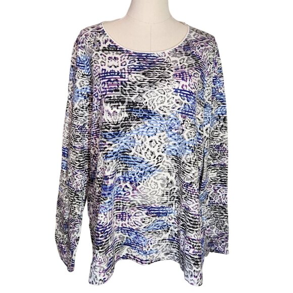 Kim Rogers White Cheetah Print Long Sleeve Shirt Women's Size XL - Picture 1 of 11